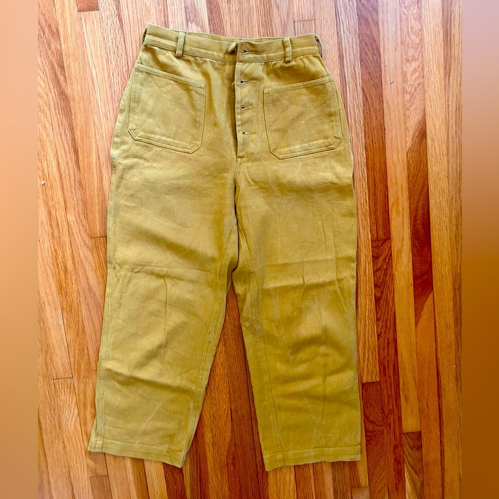 Samantha Pleet Yellow Button-Down Cropped Pants